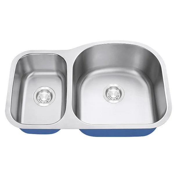Dakota Sinks DSR-3070 Signature R-Series 31 1/2 Inch Standard Radius 30/70 Offset Double Bowl Undermount Stainless Steel Kitchen Sink with Bottom Grid - Satin Brushed Nickel