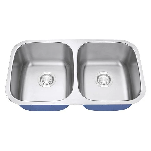 Dakota Sinks DSR-5050 Signature R-Series 32 1/4 Inch Standard Radius 40/60 Offset Double Bowl Undermount Stainless Steel Kitchen Sink with Bottom Grid