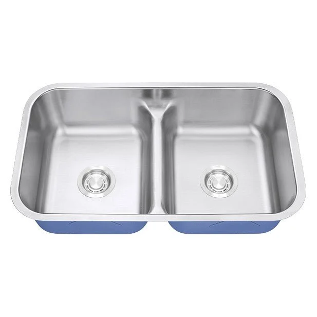 Dakota Sinks DSR-5050LD Signature R-Series 32 1/4 Inch Standard Radius 50/50 Low Divide Double Bowl Undermount Stainless Steel Kitchen Sink with Bottom Grid