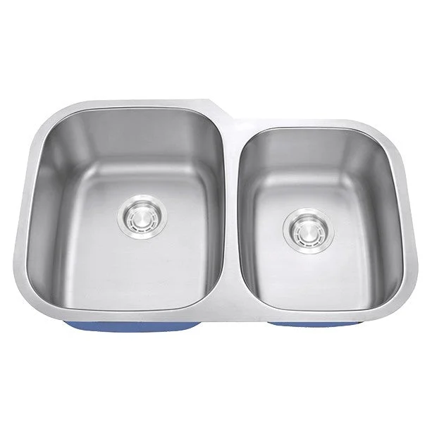 Dakota Sinks DSR-6040 Signature R-Series 32 Inch Standard Radius 60/40 Offset Double Bowl Undermount Stainless Steel Kitchen Sink with Bottom Grid