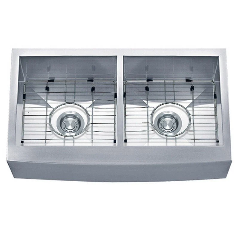 Dakota Sinks DSZ-A5050 Signature Z-Series 33 Inch Zero Radius 50/50 Double Bowl Apron Front Stainless Steel Kitchen Sink with Bottom Grid