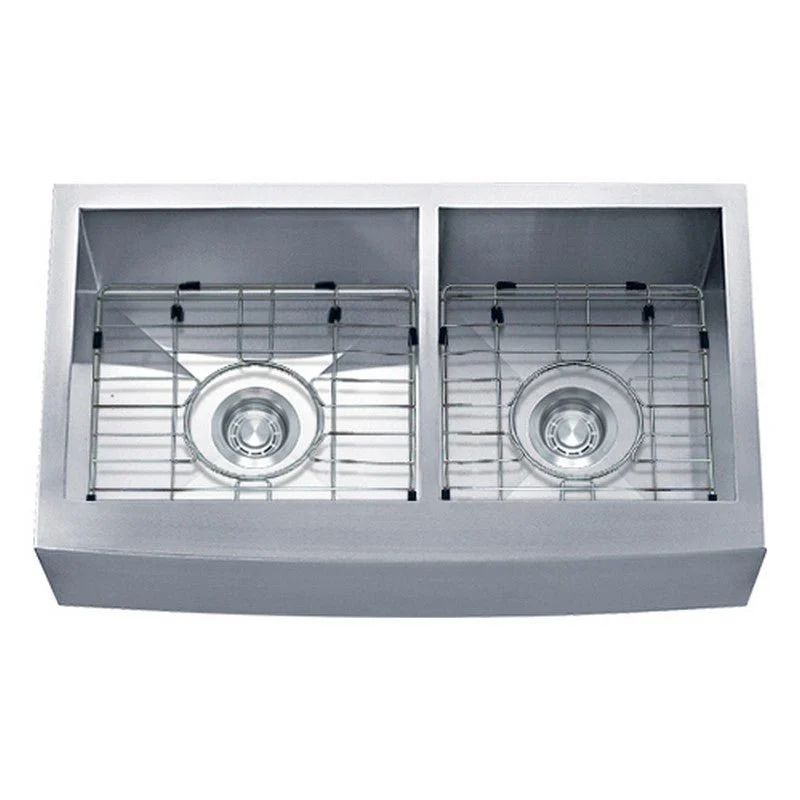 Dakota Sinks DSZ-A6040 Signature Z-Series 33 Inch Zero Radius 60/40 Double Bowl Apron Front Stainless Steel Kitchen Sink with Bottom Grid