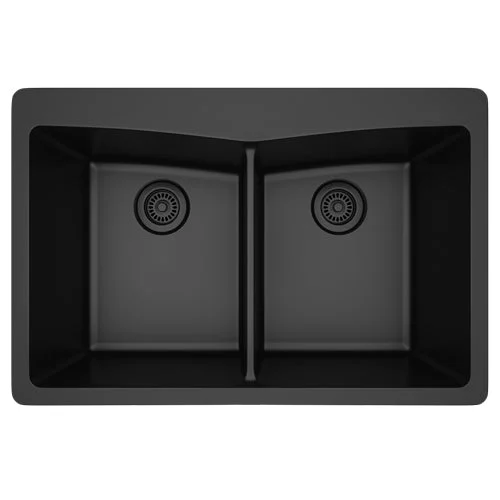 Dakota Sinks GSE-QC5050-W Builders Elements Series 33 Inch Quartz Composite 50/50 Low Divide Double Bowl Undermount Kitchen Sink