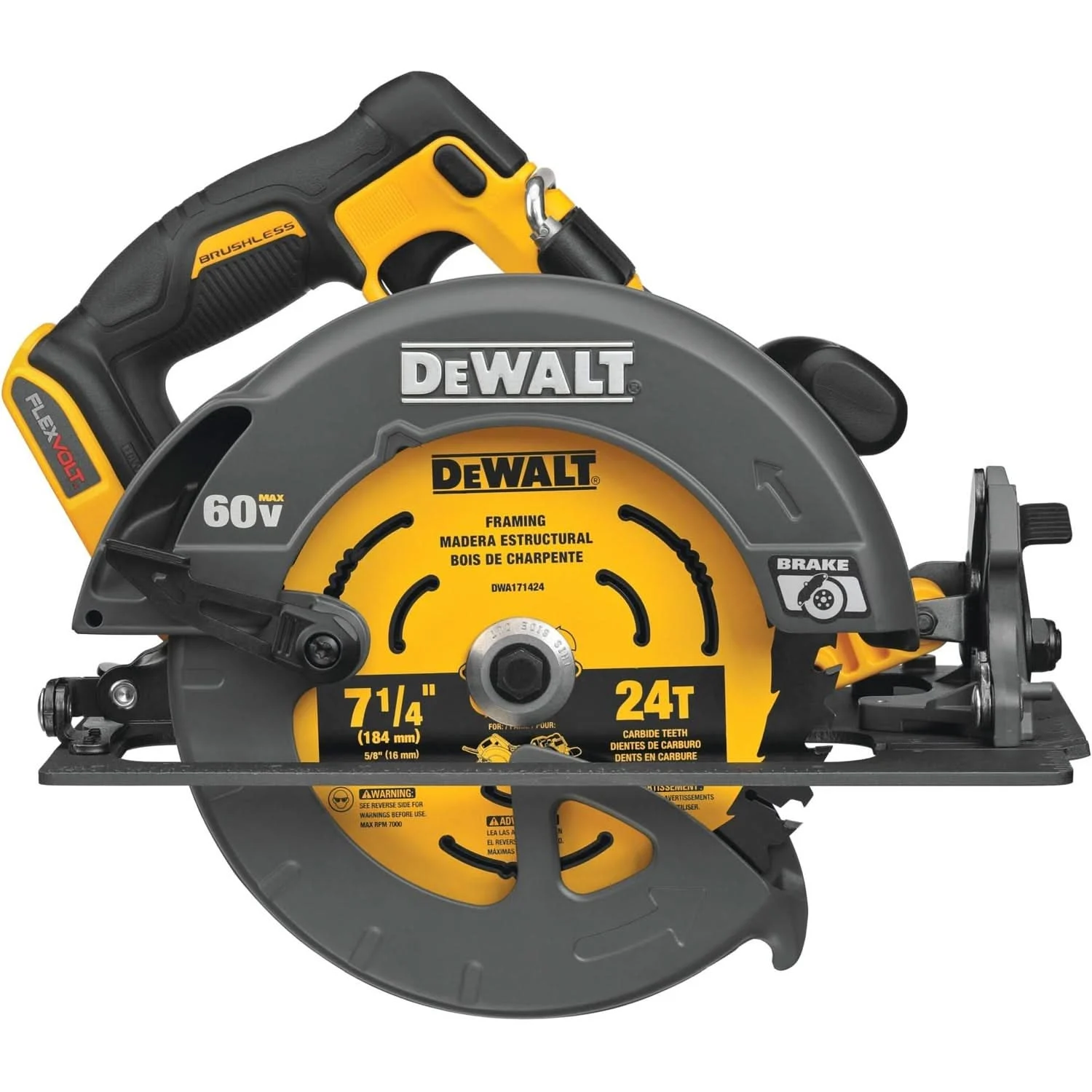 DeWalt DCS578B Flexvolt 60V Max Brushless7-1/4 In. Cordless Circular Saw With Brake, Tool Only