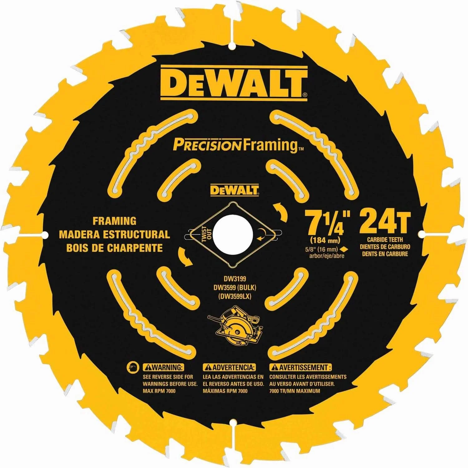 DeWALT DW3199 7-1/4" 24-Tooth Single Precision Framing Saw Blade