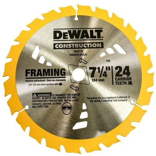 DeWalt DW3578B10 7-1/4" 24T Thin Kerf Construction Framing Blade