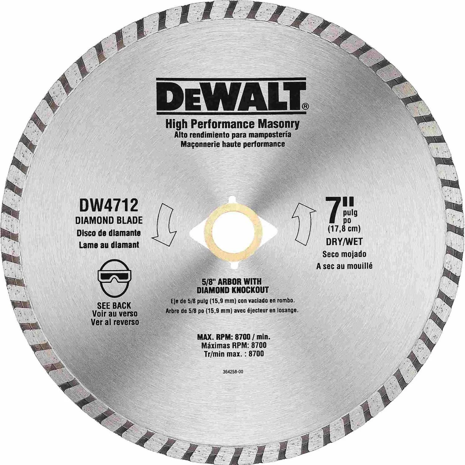 DeWalt DW4712 7 in. High Performance Diamond Masonry Blade, 1-Pack