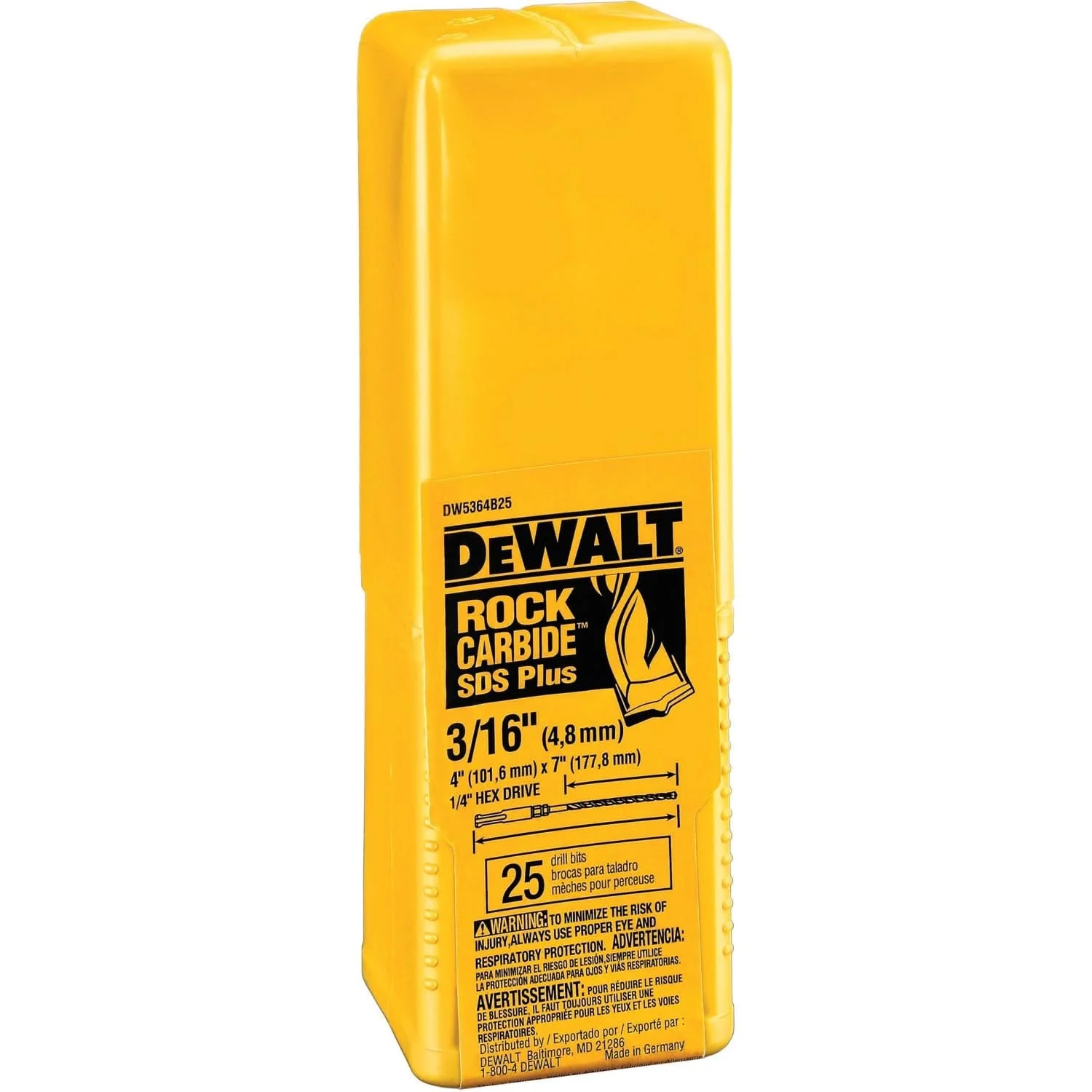 DeWalt DW5364B25 3/16" X 4" X 7" SDS Hammer Bit With 1/4" Hex