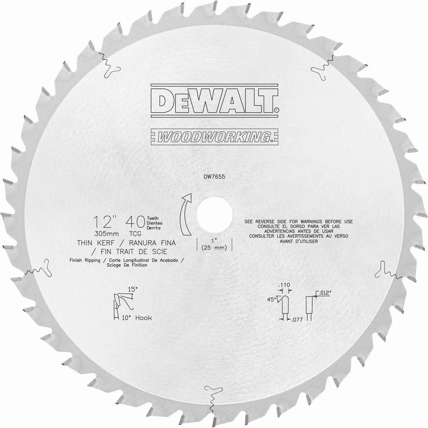 DeWALT DW7655 12 in. 50 Teeth Finish Ripping Woodworking Blade