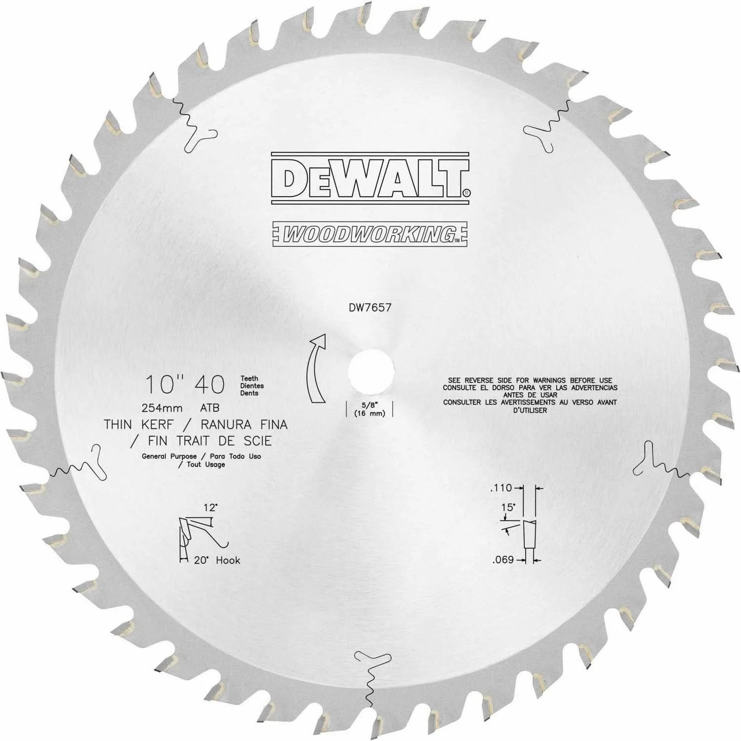 DeWALT DW7657 10 in. 40-Tooth General Purpose Thin Kerf Blade