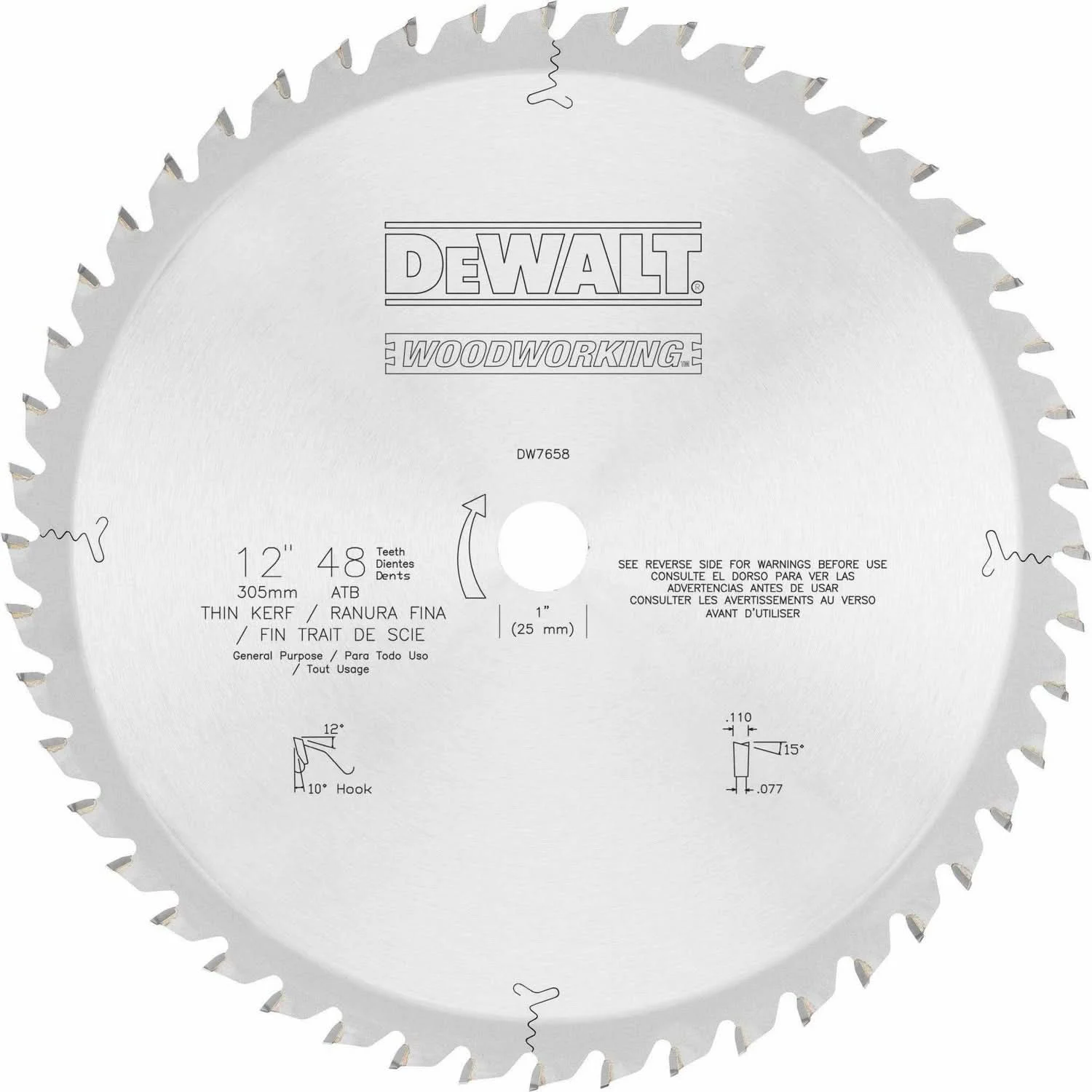 DeWALT DW7658 12 in. 48-Tooth General Purpose Thin Kerf Blade