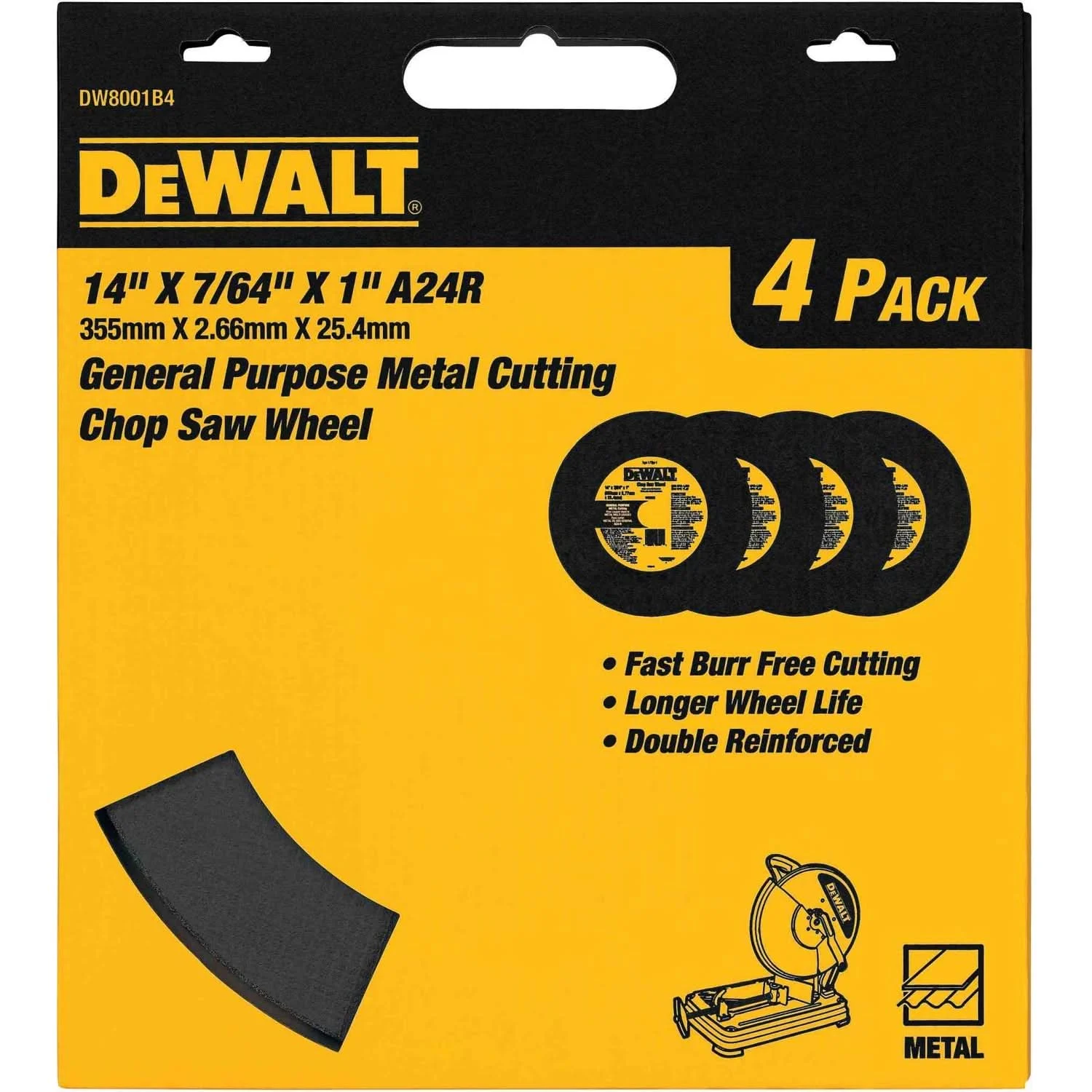 DeWalt DW8001B4 14" X 7/64" X 7/64" X 1" General Purpose Chop Saw Wheel