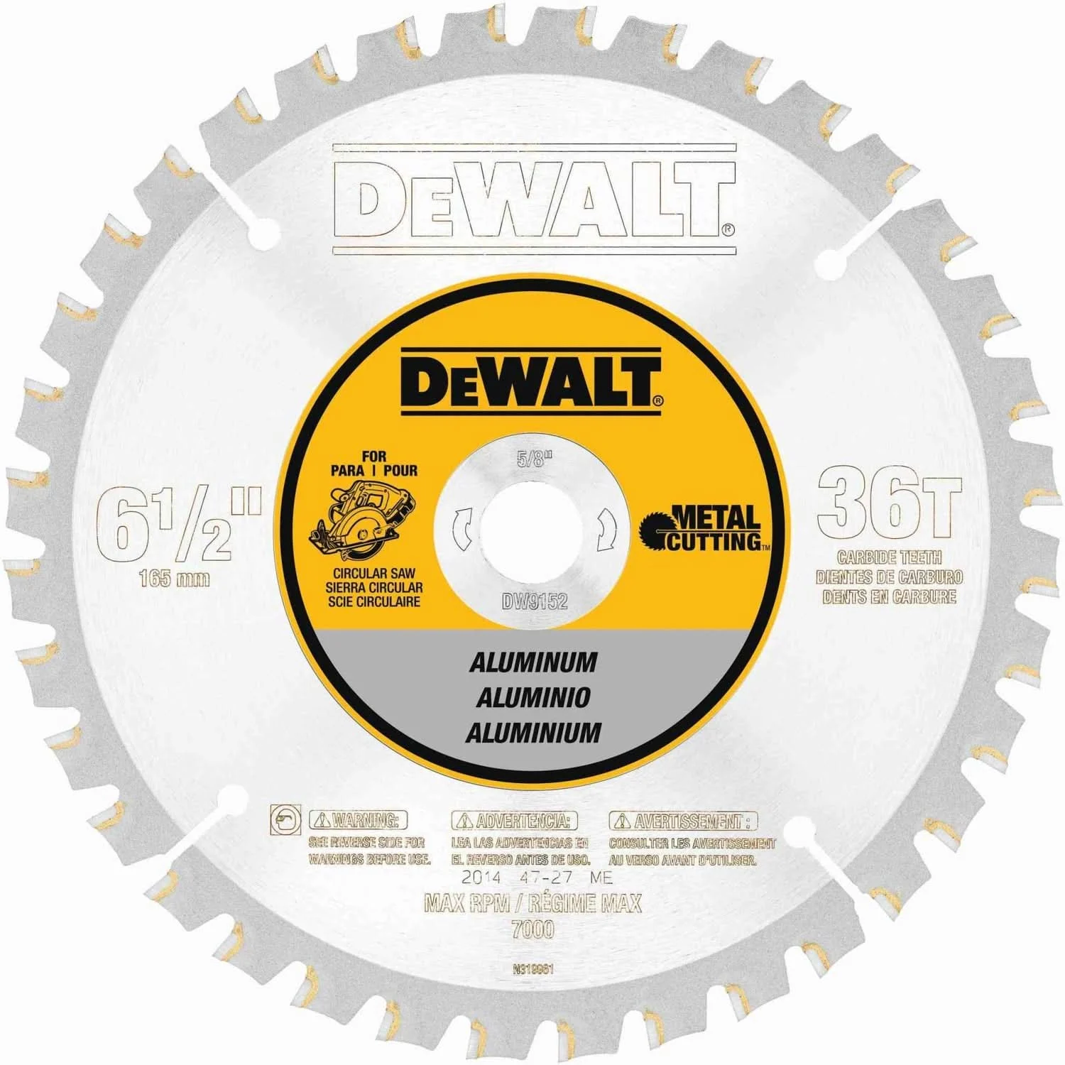 DeWalt DW9152 6-1/2 in. 36-Tooth Aluminum Cutting Blade