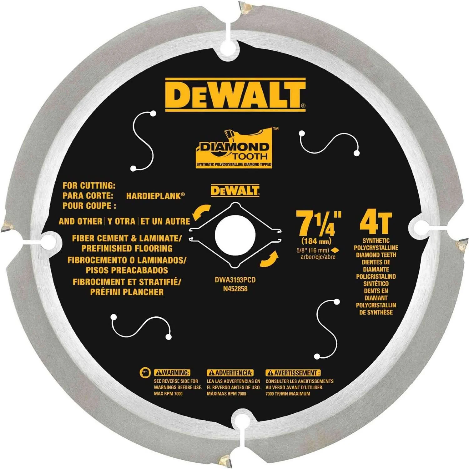 Dewalt DWA3193PCD 7-1/4 in. Fiber Cement 4-Tooth PCD Blade