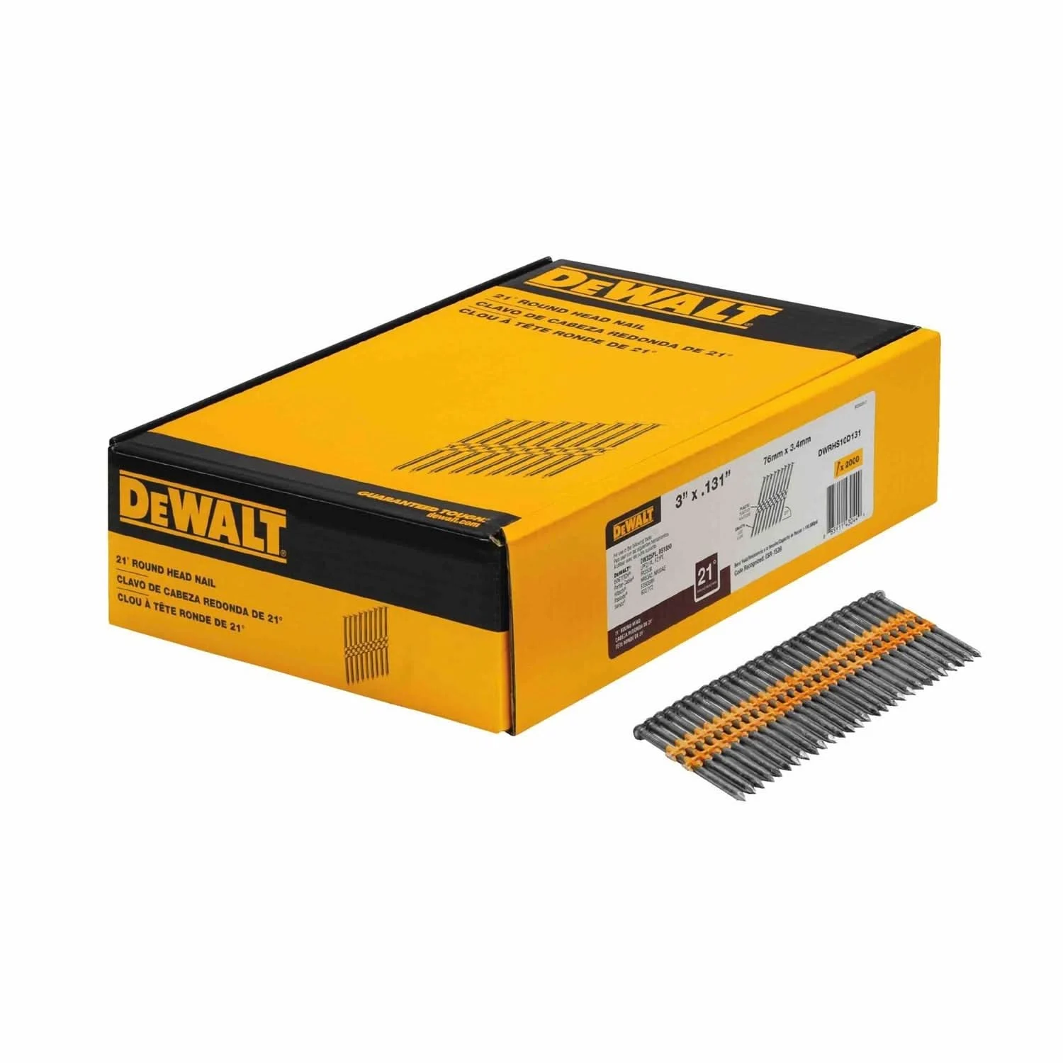 DeWalt DWRHS10DR131G 3-Inch x .131-Inch Plastic Collated 21 degree Ring Shank Galvanized Full Round Head Nail 2,000-Pack