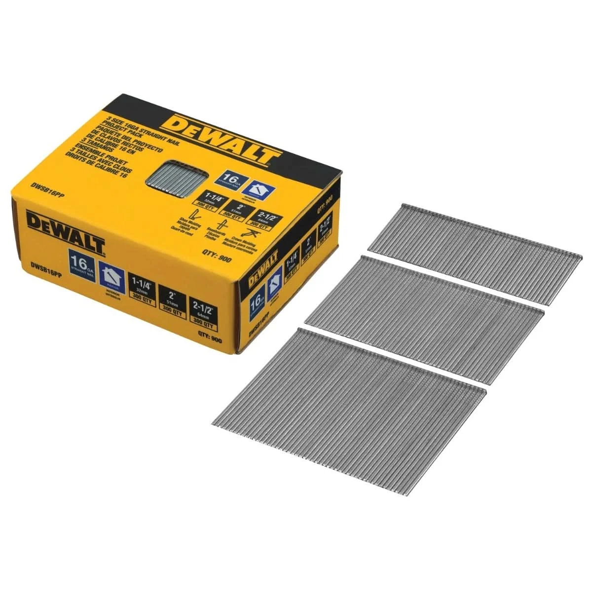 DeWalt DWSB16PP 16-Gauge Straight Nail Project Pack, 900-Count