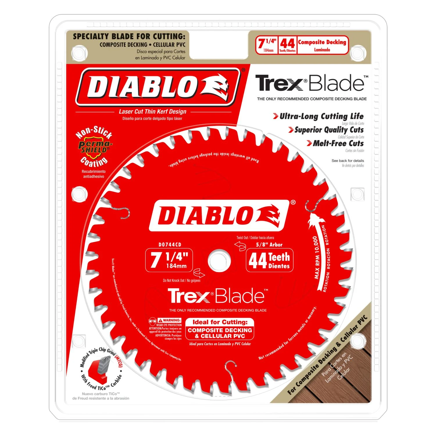 Diablo D0744CD 7-1/4 in. x 44-ToothComposite Material/Plastics TrexBlade