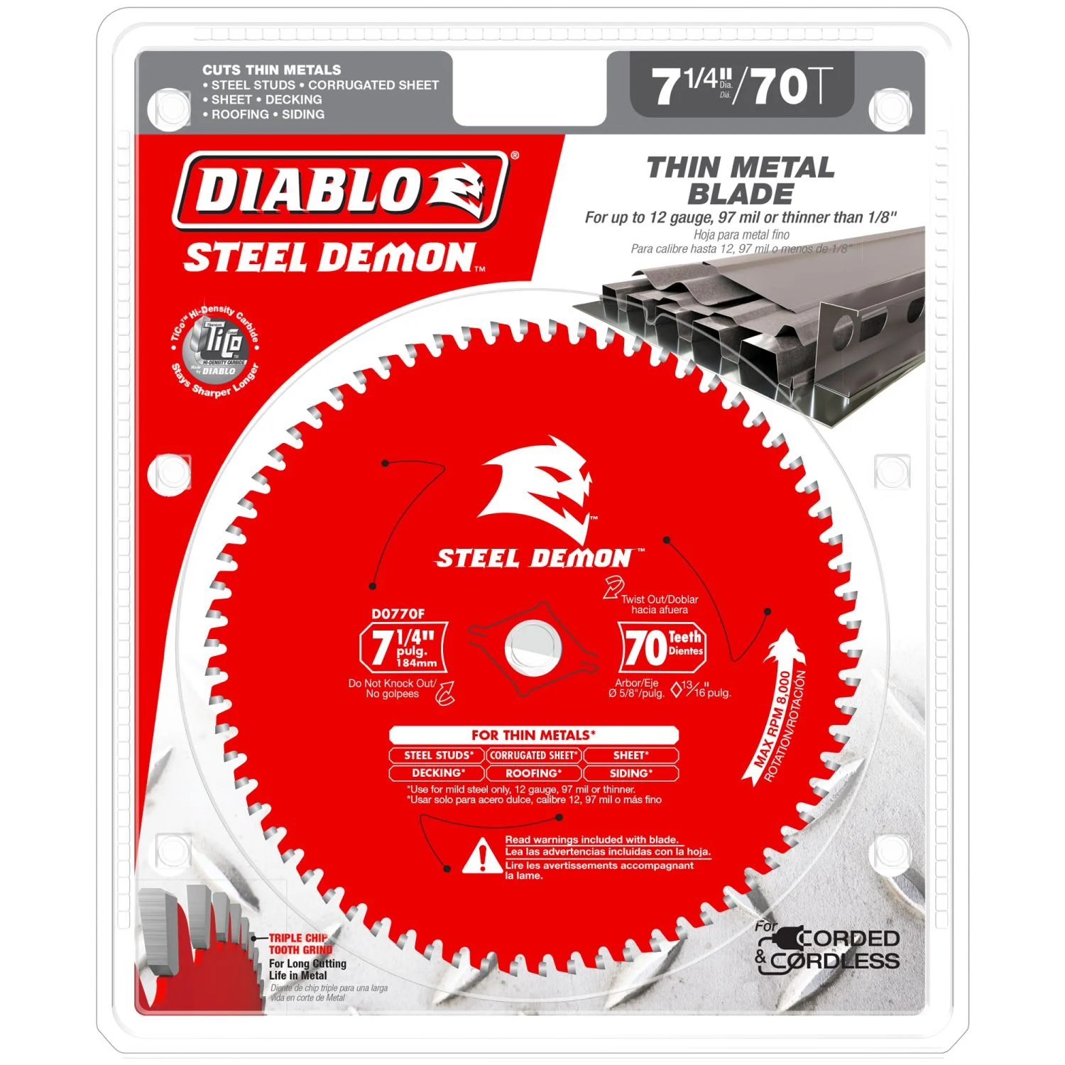 Diablo D0770F 7-1/4 in. x 70-ToothSteel Demon Metal Cutting Saw Blade