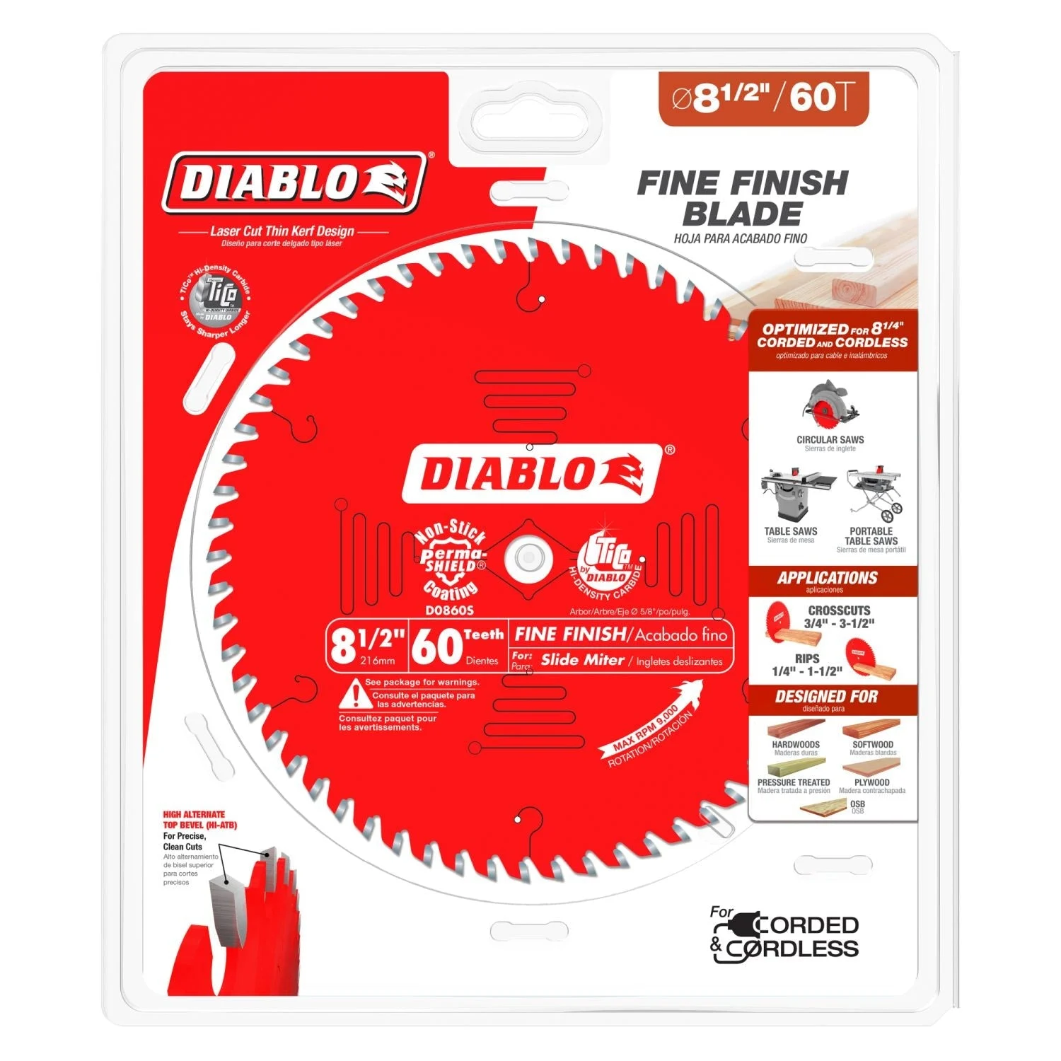 Diablo D0860S 8-1/2 in. x 60-ToothFine Finish Saw Blade