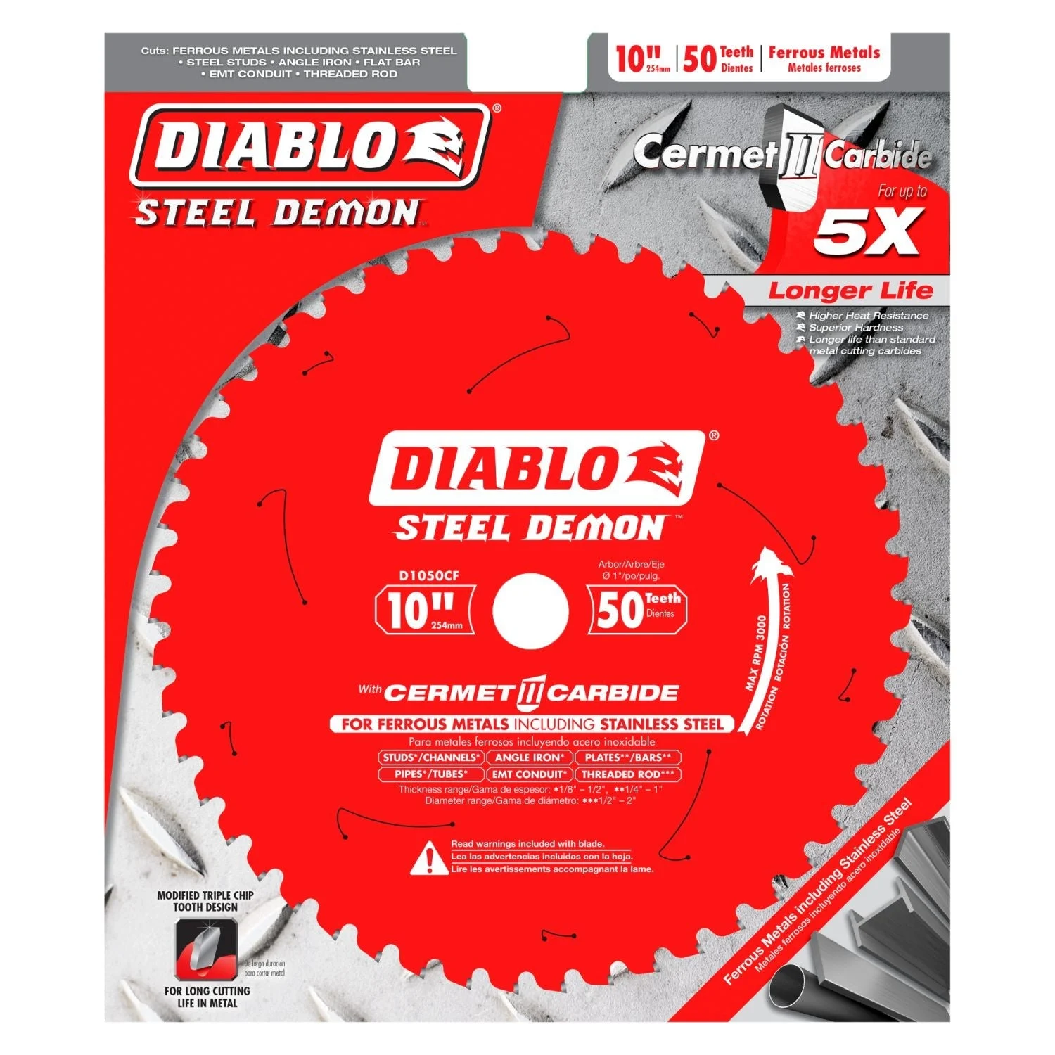 Diablo D1050CF 10 in. x 50-ToothSteel Demon Cermet Metal and Stainless Steel Cutting Saw Blade