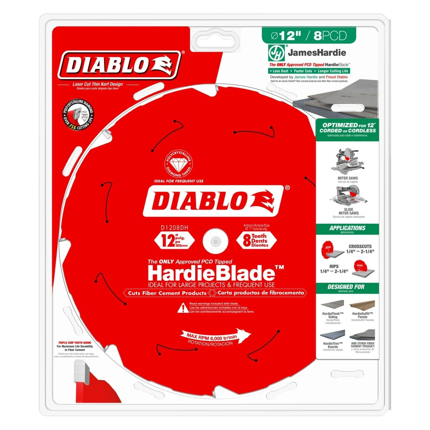 Diablo D1208DH 12 in. x 8-Tooth(PCD) Fiber Cement HardieBlade