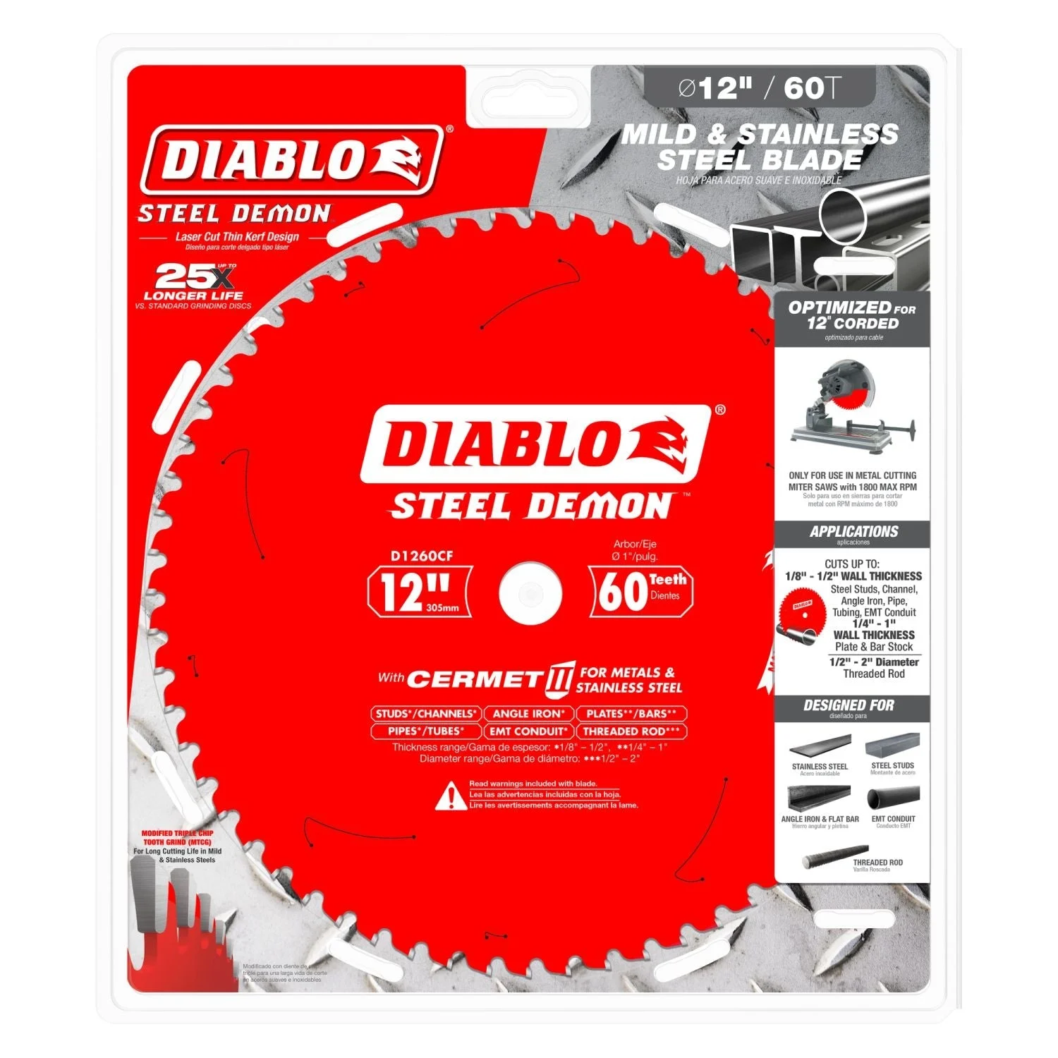 Diablo D1260CF 12 in. x 60-ToothSteel Demon Cermet Metal and Stainless Steel Cutting Saw Blade