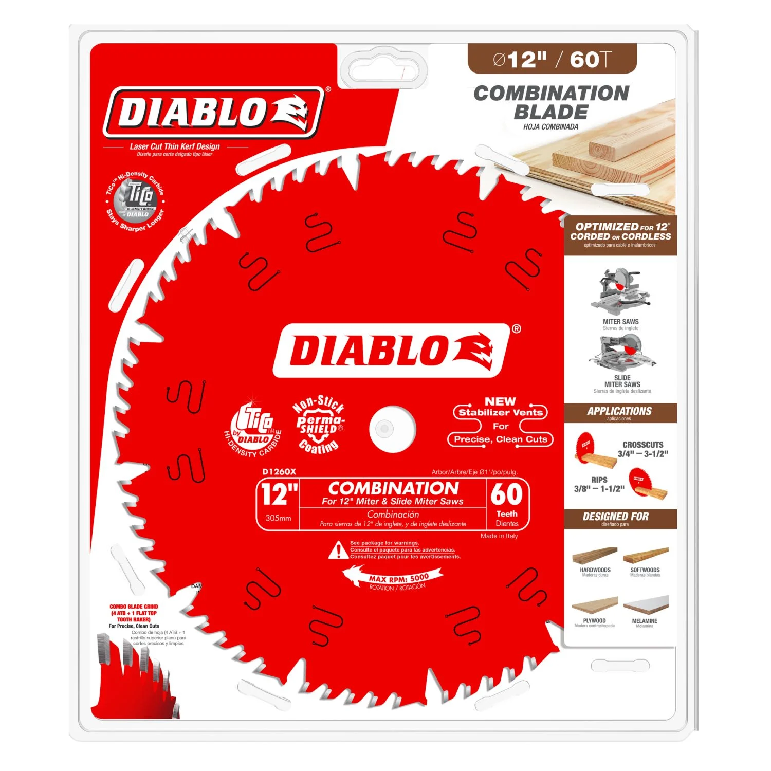 Diablo D1260X 12 in. x 60-ToothCombination Saw Blade