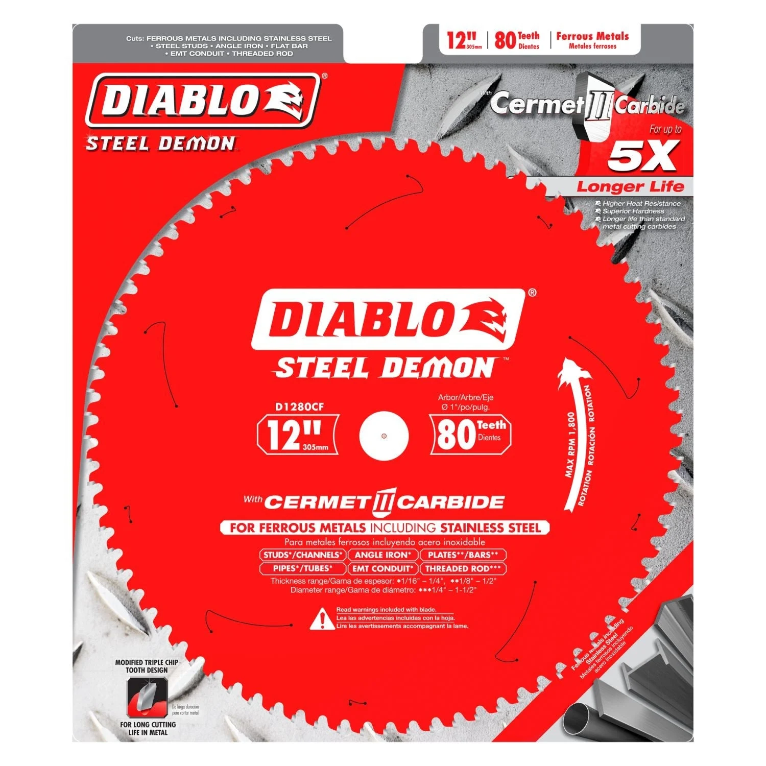 Diablo D1280CF 12 in. x 80-ToothSteel Demon Cermet Metal and Stainless Steel Cutting Saw Blade