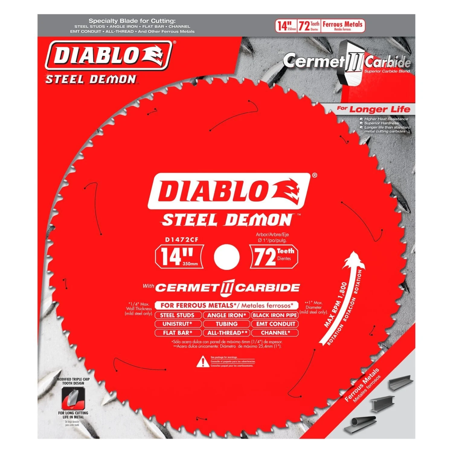 Diablo D1472CF 14 in. x 72-ToothSteel Demon Cermet Metal and Stainless Steel Cutting Saw Blade