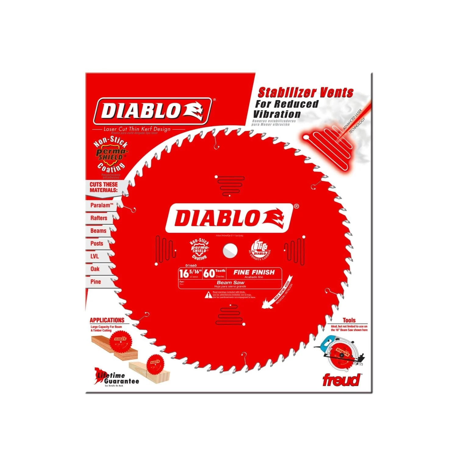 Diablo D1660X 16-5/16 in. x 60-ToothFine Finish Beam Saw Blade