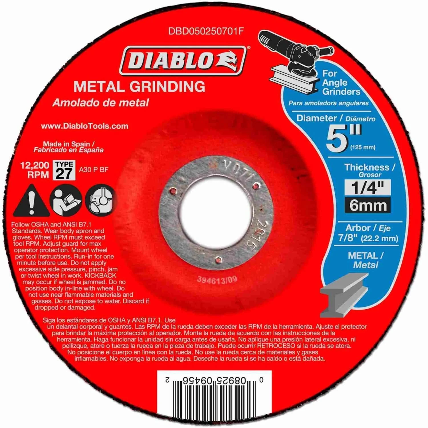 Diablo DBD050250701F 5 Inch Metal Grinding Disc - Type 27