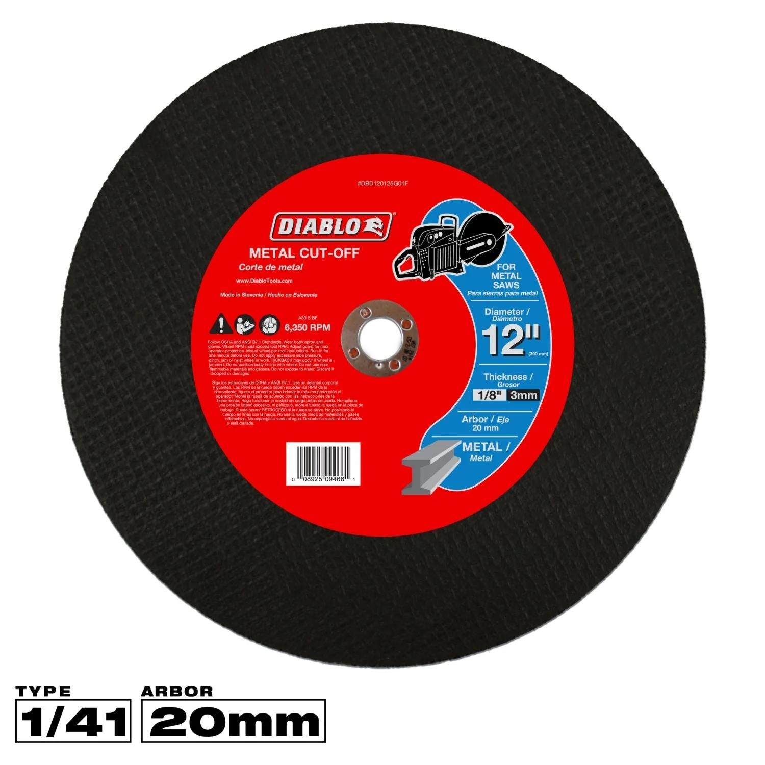 Diablo DBD120125G01F 12 Inch Metal High Speed Cut Off Disc 20mm