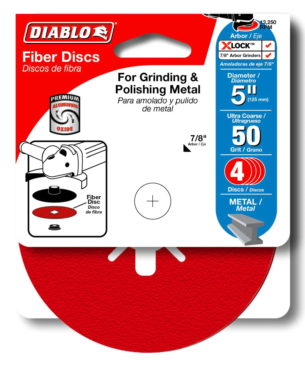 Diablo DCF050050S04G 5 Inch Fiber Disc, Aluminum Oxide, 50 Grit , 4-Pack