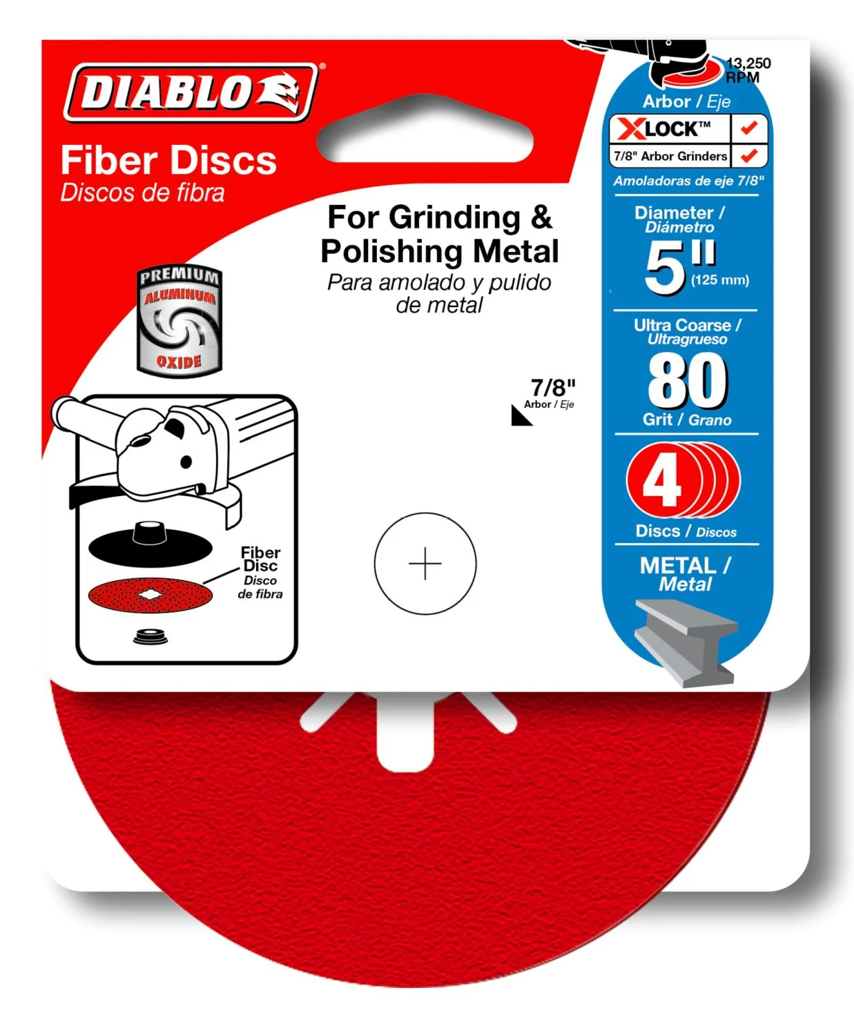Diablo DCF050080S04G 5 Inch Fiber Disc, Aluminum Oxide, 80 Grit , 4-Pack