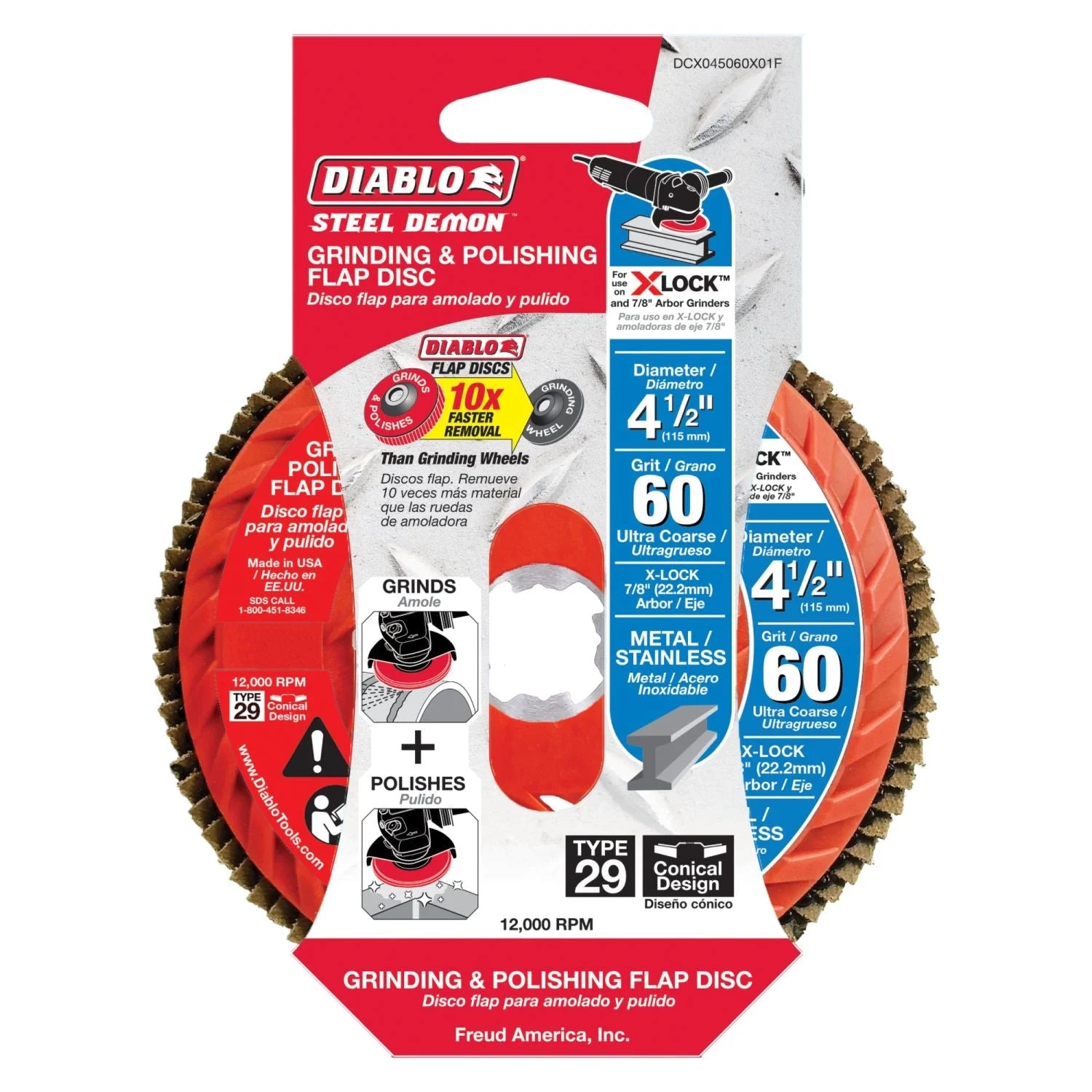 Diablo DCX045060X01F 4-1/2 Inch 60-Grit Flap Disc for X-Lock and All Grinders