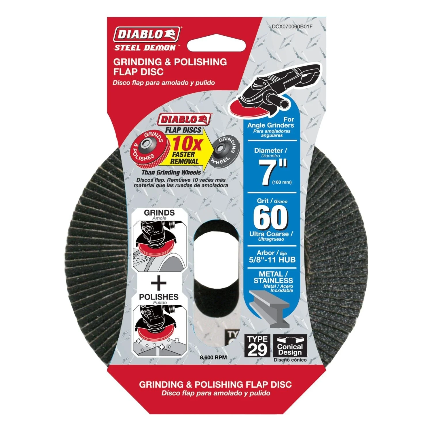 Diablo DCX070060B01F 7 Inch Steel Demon Flap Disc 60 Grit with Hub