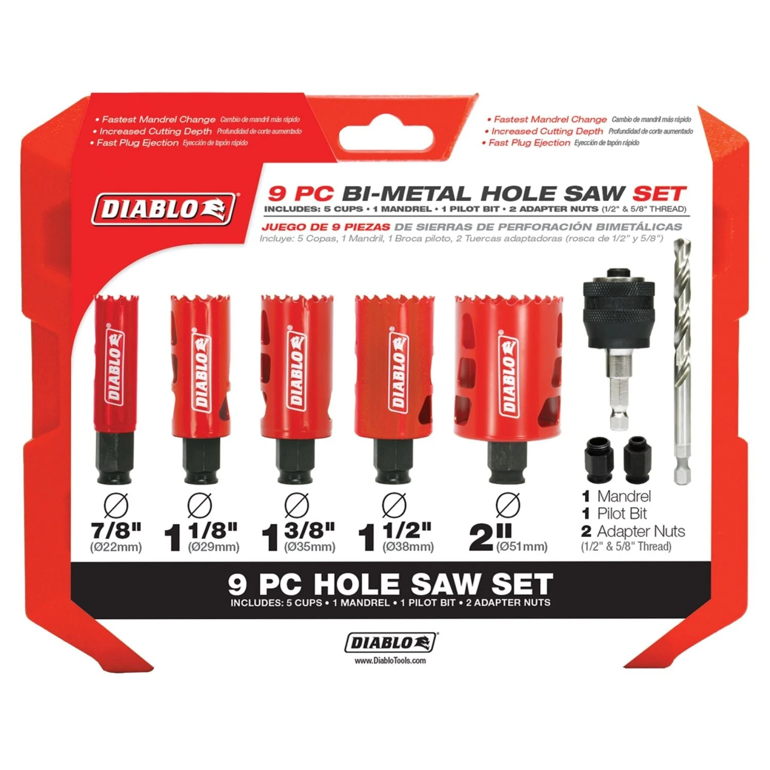 Diablo DHS09SGP 9-Piece General Purpose Bi-Metal Hole Saw Set