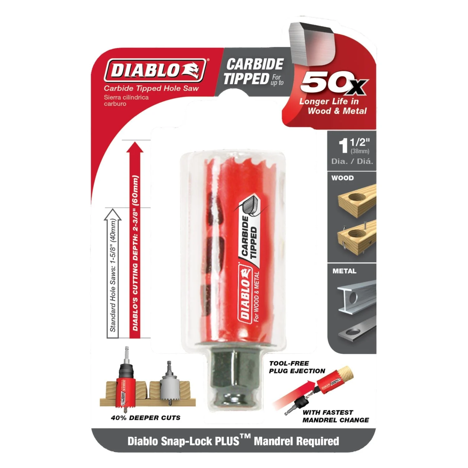 Diablo DHS1500CT 1-1/2 Inch Carbide-Tipped Wood & Metal Holesaw