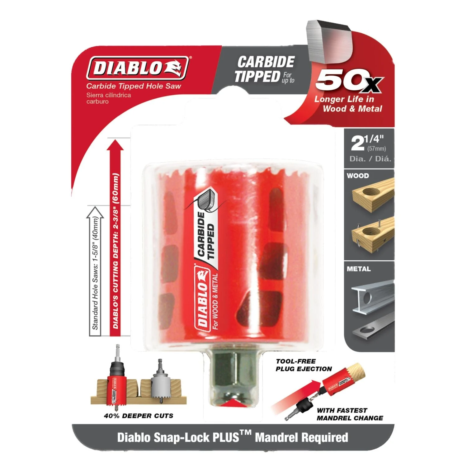 Diablo DHS2250CT 2-1/4 Inch Carbide-Tipped Wood & Metal Holesaw
