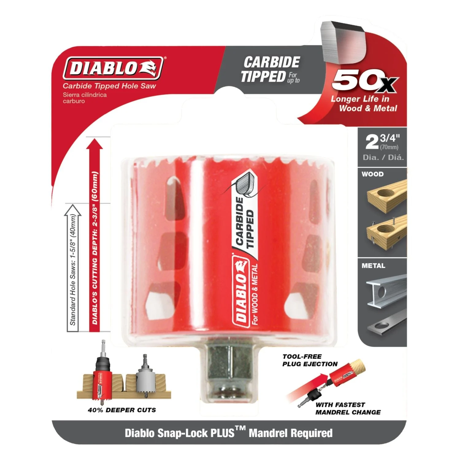 Diablo DHS2750CT 2-3/4 Inch Carbide-Tipped Wood & Metal Holesaw