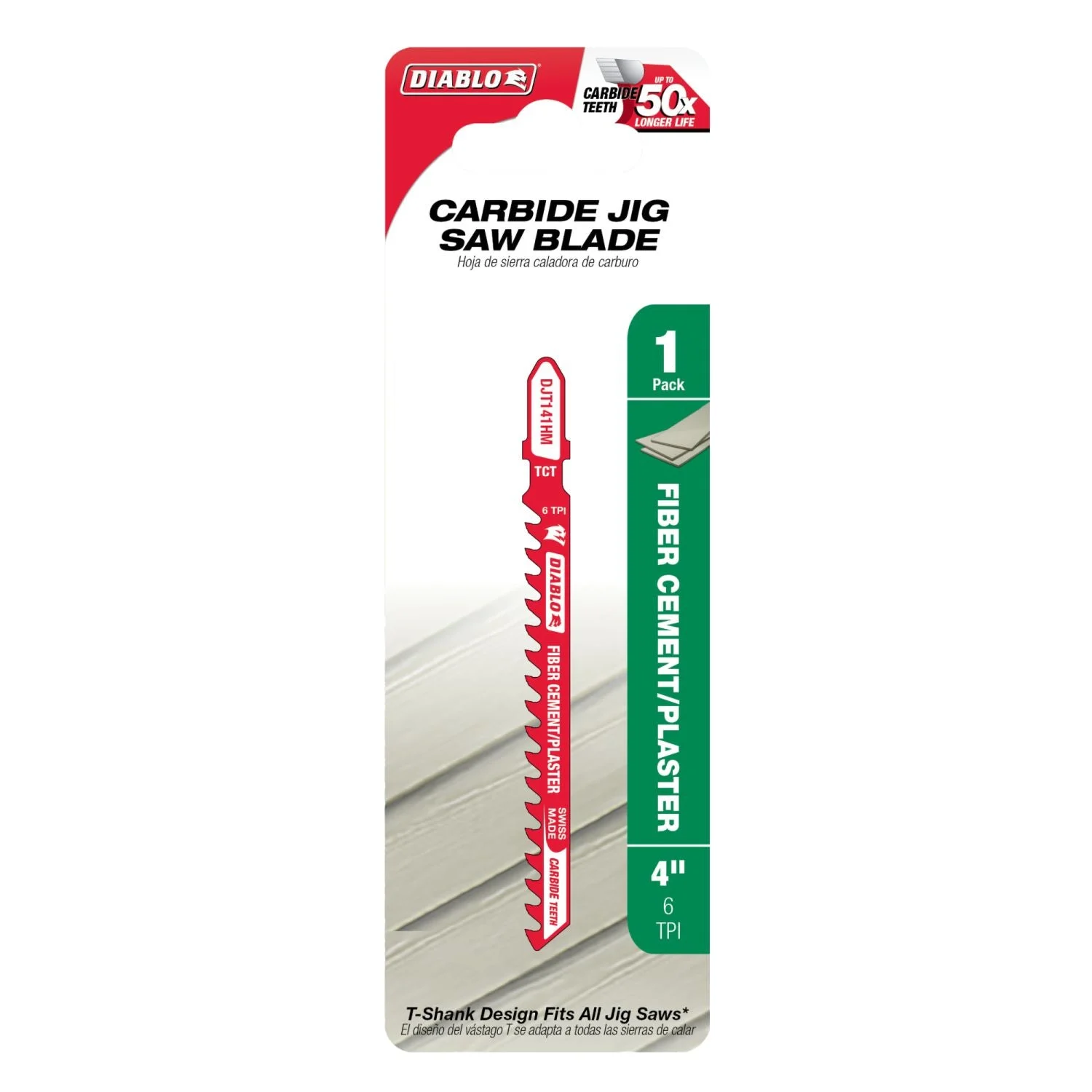 Diablo DJT141HM 4-Inch 6 TPI Carbide T-Shank Jig Saw Blade for Fiber Cement & Plaster