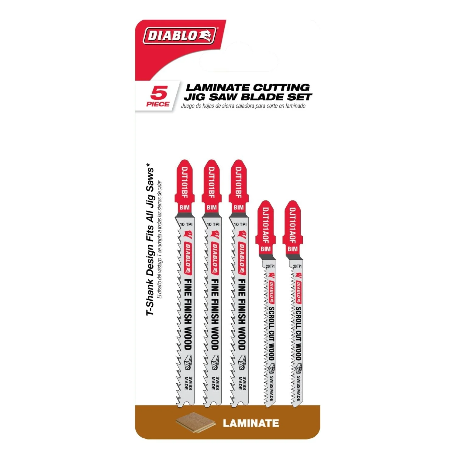 Diablo DJT505 Bi-Metal T-Shank Jig Saw Blade Set for Laminate Cutting , 5-Piece Set