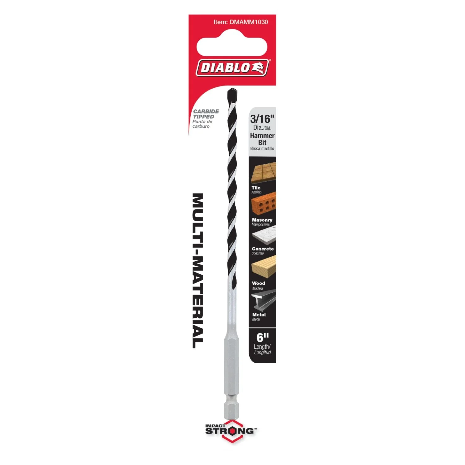 Diablo DMAMM1030 3/16 Inch x 4 Inch x 6 Inch Multi-Material Carbide Tipped Hammer Drill Bit