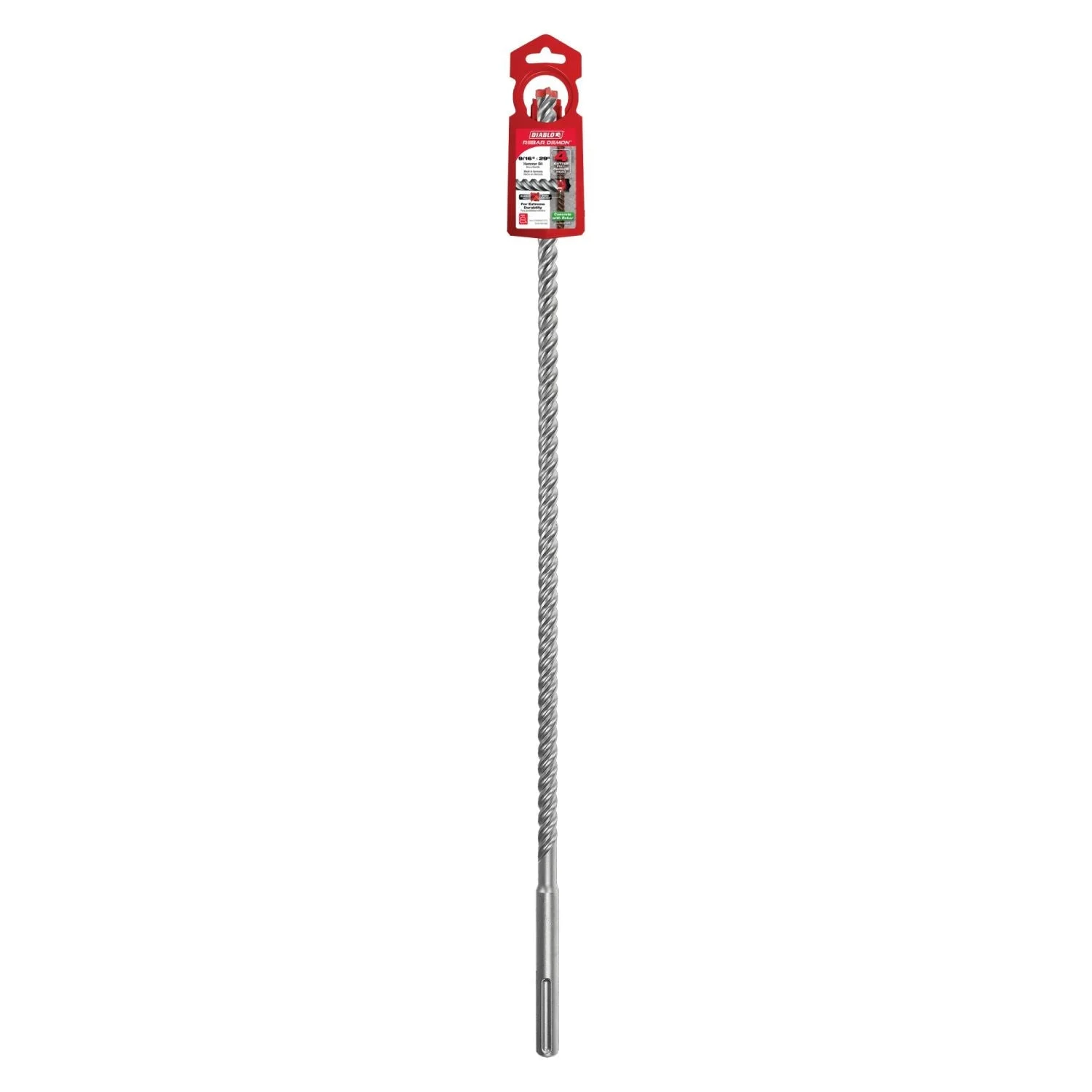 Diablo DMAMX1070 9/16 Inch x 24 Inch x 29 Inch Rebar Demon SDS-Max 4-Cutter Full Carbide Head Hammer Drill Bit
