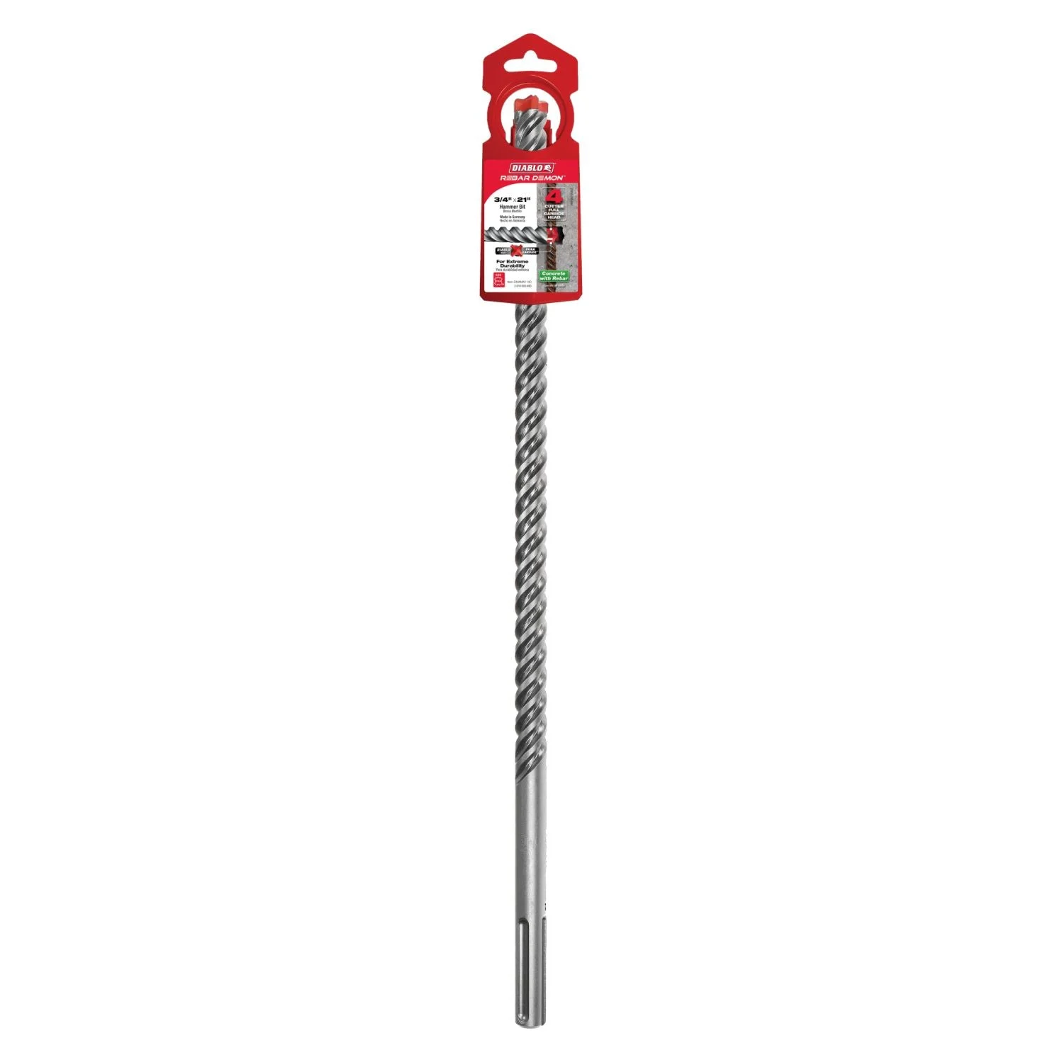 Diablo DMAMX1140 3/4 Inch x 16 Inch x 21 Inch Rebar Demon SDS-Max 4-Cutter Full Carbide Head Hammer Drill Bit