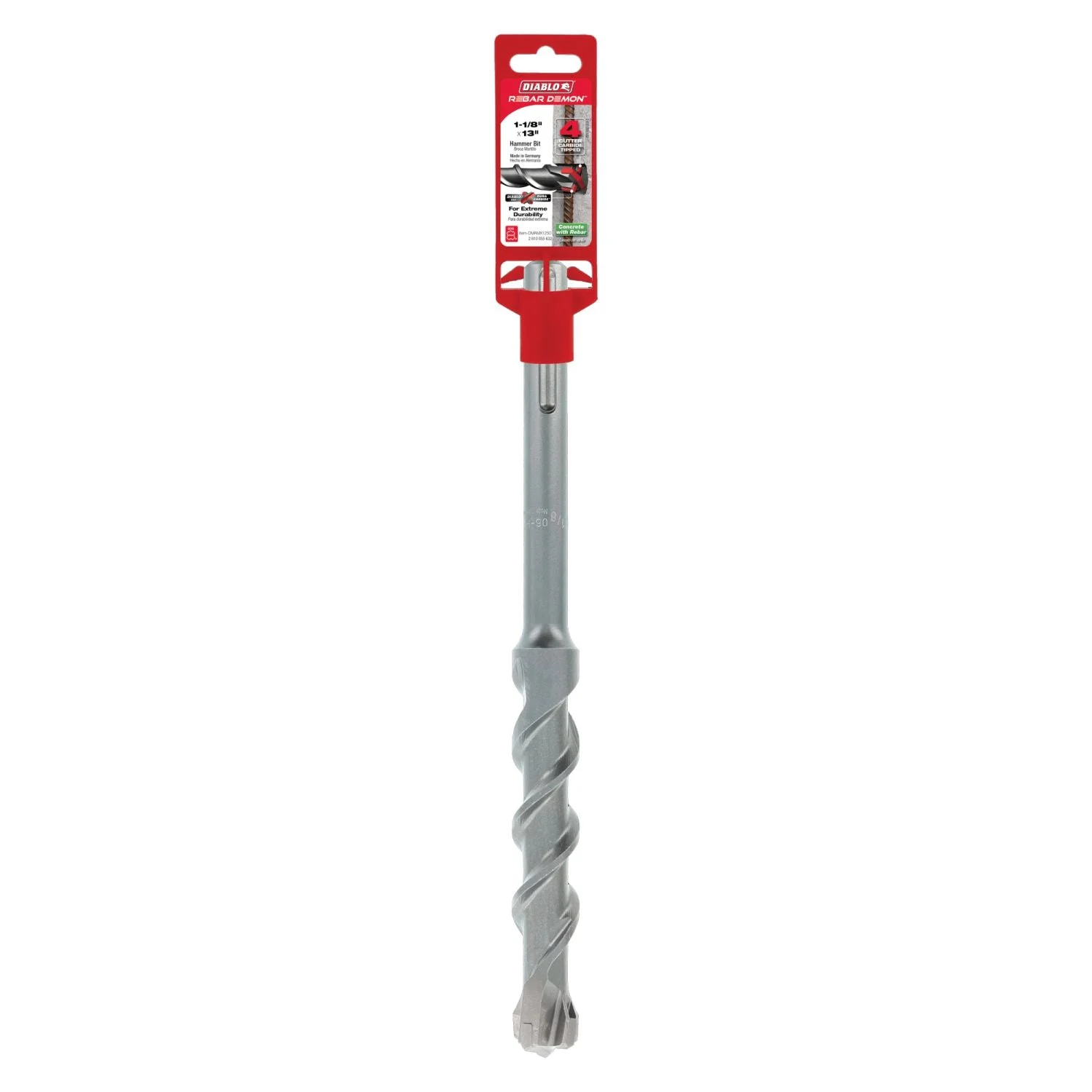 Diablo DMAMX1250 1-1/8 Inch x 8 Inch x 13 Inch Rebar Demon SDS-Max 4-Cutter Carbide-Tipped Hammer Drill Bit