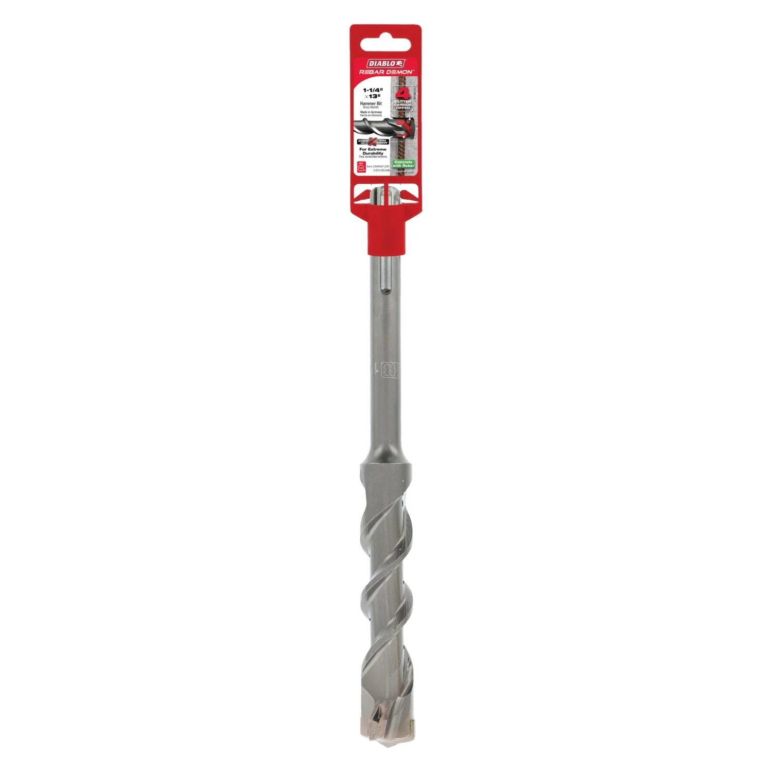 Diablo DMAMX1290 1-1/4 Inch x 8 Inch x 13 Inch Rebar Demon SDS-Max 4-Cutter Carbide-Tipped Hammer Drill Bit
