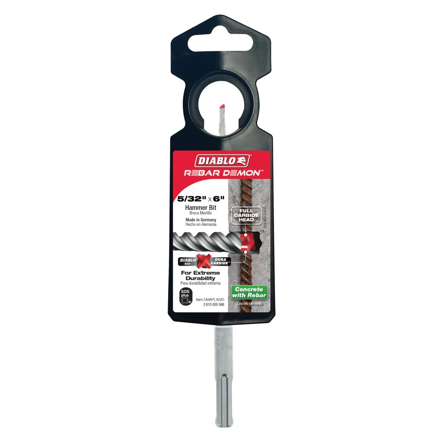 Diablo DMAPL4020 5/32 Inch x 4 Inch x 6 Inch Rebar Demon SDS-Plus 4-Cutter Full Carbide Head Hammer Drill Bit