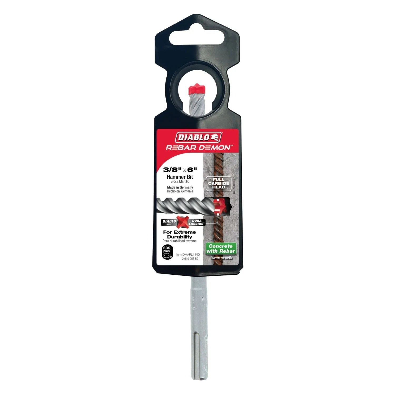 Diablo DMAPL4140 3/8 Inch x 4 Inch x 6 Inch Rebar Demon SDS-Plus 4-Cutter Full Carbide Head Hammer Drill Bit