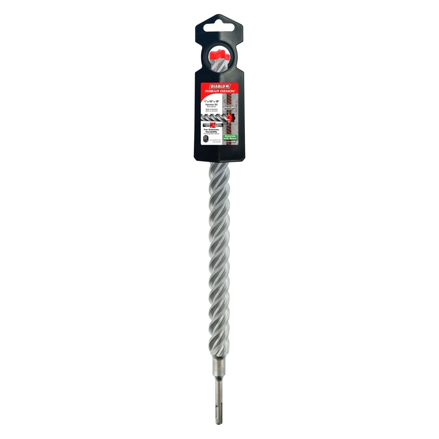 Diablo DMAPL4310 1 Inch x 16 Inch x 18 Inch Rebar Demon SDS-Plus 4-Cutter Full Carbide Head Hammer Drill Bit